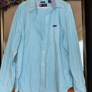XXL Chaps Button Down Shirt - Light Blue Stripes
